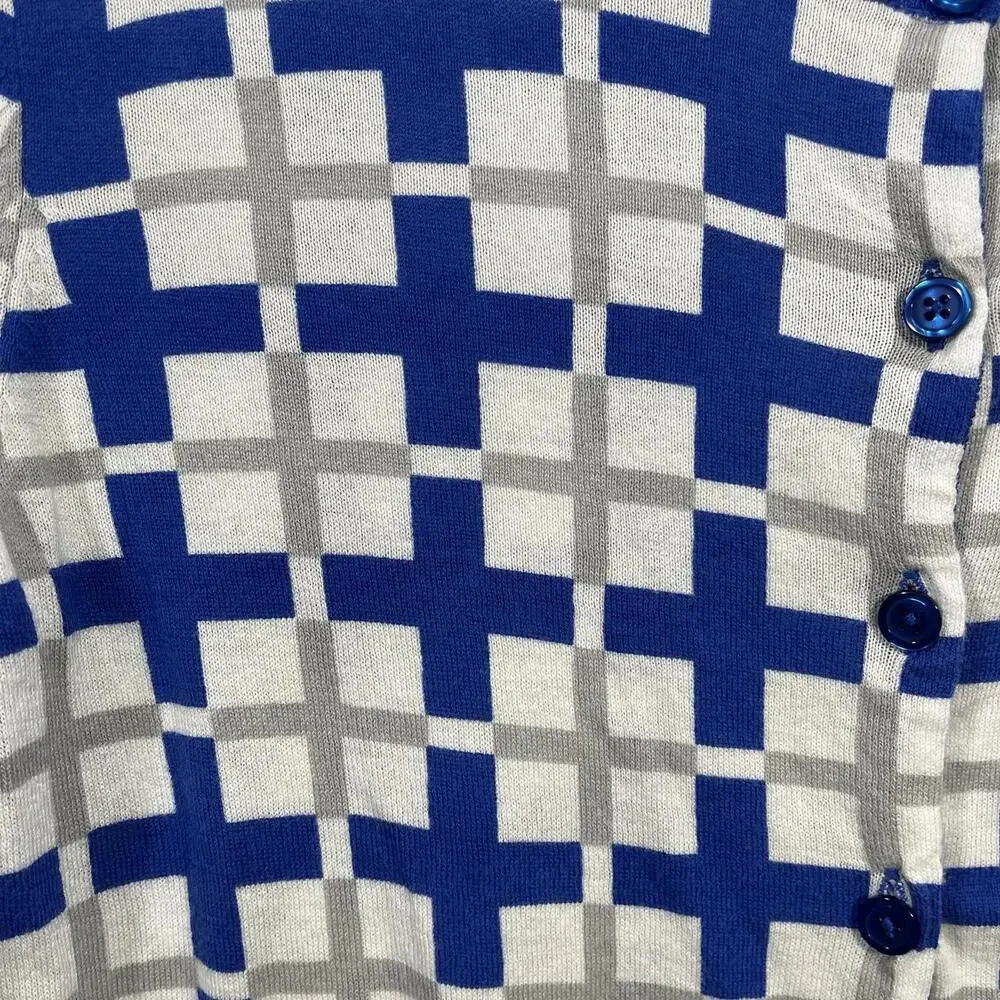 CAbi‎ Women's Cardigan Sweater Size Small Preppy Geometric Print Button Up Blue